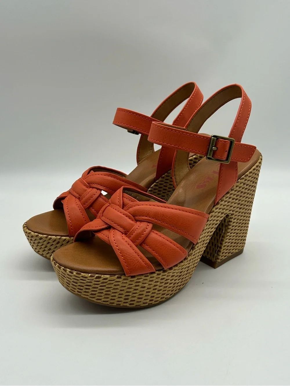 Korks Dee Orange Platform Sandals Size 6 Woven Block Heel Slingback NIB